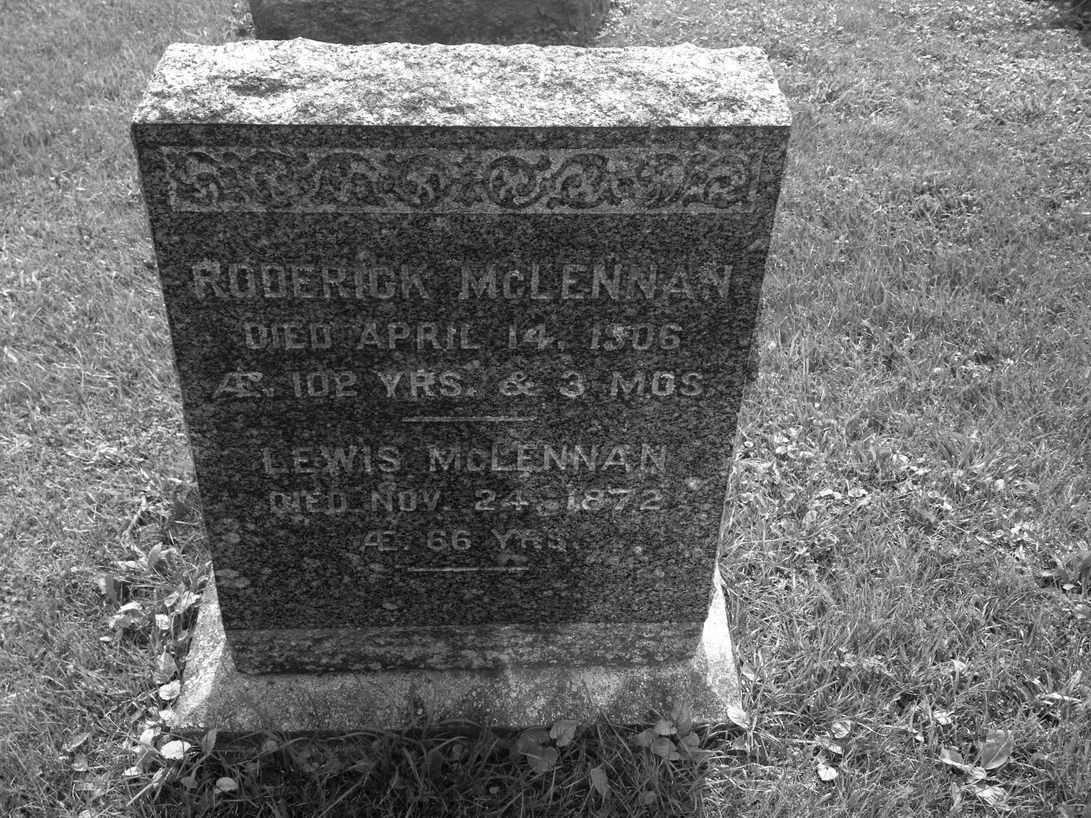 Photo of headstones/Roderick & Lewis McLennan tmstn Kirkhill Cem, Ontario